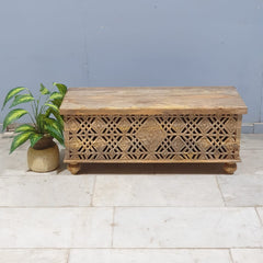 Handmade Indian Furniture Solid Hard Wood Carved Jali Blanket Box 107x40x45 Cm B1