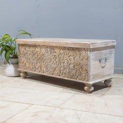 Handmade Indian Furniture Solid Hard Wood Carved Blanket Box 107x40x45 Cm B2