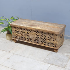 Handmade Indian Furniture Solid Hard Wood Carved Jali Blanket Box 107x40x45 Cm B1