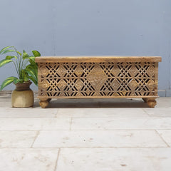Handmade Indian Furniture Solid Hard Wood Carved Jali Blanket Box 107x40x45 Cm B1