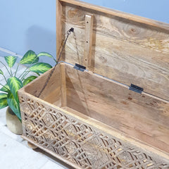 Handmade Indian Furniture Solid Hard Wood Carved Jali Blanket Box 107x40x45 Cm B1