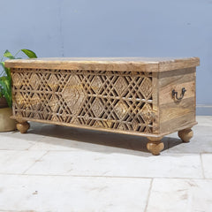 Handmade Indian Furniture Solid Hard Wood Carved Jali Blanket Box 107x40x45 Cm B1