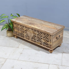 Handmade Indian Furniture Solid Hard Wood Carved Jali Blanket Box 107x40x45 Cm B1