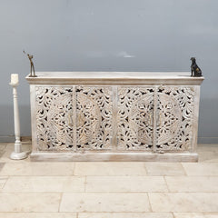 Hand Carved Solid Wood 4 Door Sideboard White 160X40X80 cm