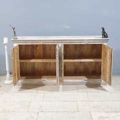 Hand Carved Solid Wood 4 Door Sideboard White 160X40X80 cm