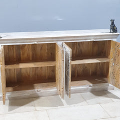 Hand Carved Solid Wood 4 Door Sideboard White 160X40X80 cm
