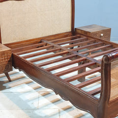 Rattan Elegance Series Solid Wood Cane Bed Frame