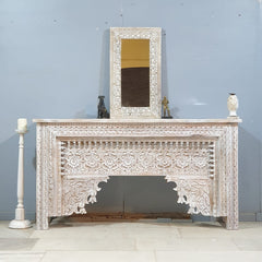 Indian Hand Carved Hall Console Table 170X40X90 cm White