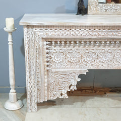 Indian Hand Carved Hall Console Table 170X40X90 cm White