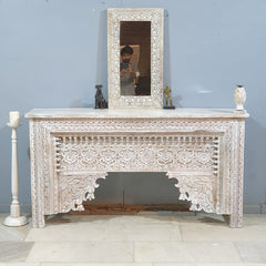 Indian Hand Carved Hall Console Table 170X40X90 cm White