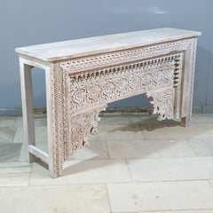 Indian Hand Carved Hall Console Table 170X40X90 cm White