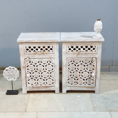 Indian Hand Carved Solid Wood Bedside Table (Set of 2) 50x40x60 cm 02