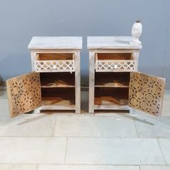 Indian Hand Carved Solid Wood Bedside Table (Set of 2) 50x40x60 cm 02