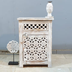 Indian Hand Carved Solid Wood Bedside Table (Set of 2) 50x40x60 cm 02