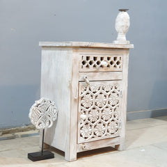 Indian Hand Carved Solid Wood Bedside Table (Set of 2) 50x40x60 cm 02