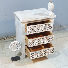 Indian Hand Carved Solid Wood 3 Drawer Bedside Table (Set of 2) 50x40x60 cm 01