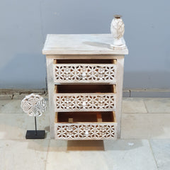 Indian Hand Carved Solid Wood 3 Drawer Bedside Table (Set of 2) 50x40x60 cm 01