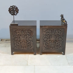 Indian Hand Carved Solid Wood Bedside Table (Set of 2) 50x40x60 cm