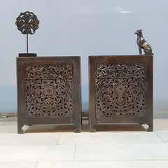 Indian Hand Carved Solid Wood Bedside Table (Set of 2) 50x40x60 cm