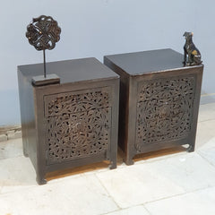 Indian Hand Carved Solid Wood Bedside Table (Set of 2) 50x40x60 cm