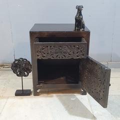 Indian Hand Carved Solid Wood Bedside Table (Set of 2) 50x40x60 cm