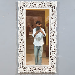 Handcrafted Floral Carved Solid Wood Indian Furniture Mirror Frame 34