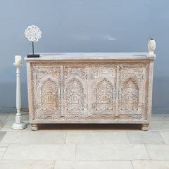 Hand Carved Solid Wood Sideboard White 150X40X90 cm