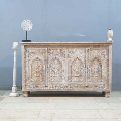Hand Carved Solid Wood Sideboard White 150X40X90 cm