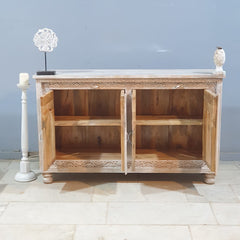 Hand Carved Solid Wood Sideboard White 150X40X90 cm