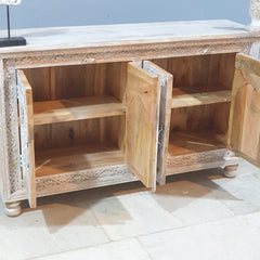 Hand Carved Solid Wood Sideboard White 150X40X90 cm