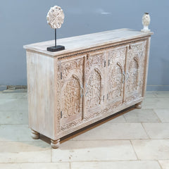 Hand Carved Solid Wood Sideboard White 150X40X90 cm