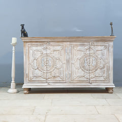 Hand Carved Solid Wood Sideboard White 150X40X90 cm White
