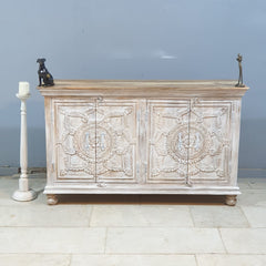 Hand Carved Solid Wood Sideboard White 150X40X90 cm White
