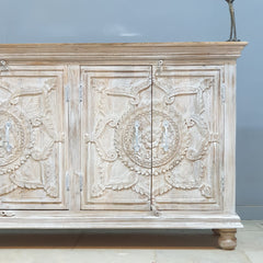 Hand Carved Solid Wood Sideboard White 150X40X90 cm White
