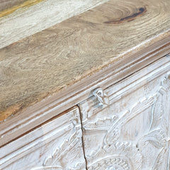 Hand Carved Solid Wood Sideboard White 150X40X90 cm White