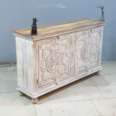 Hand Carved Solid Wood Sideboard White 150X40X90 cm White