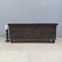 Indian Furniture Brass Work Solid Hard Wood Carved Blanket Box 107x40x45 cm B4