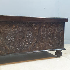 Indian Furniture Brass Work Solid Hard Wood Carved Blanket Box 107x40x45 cm B4