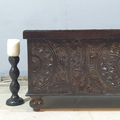 Indian Furniture Brass Work Solid Hard Wood Carved Blanket Box 107x40x45 cm B4