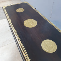 Indian Furniture Brass Work Solid Hard Wood Carved Blanket Box 107x40x45 cm B4