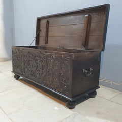 Indian Furniture Brass Work Solid Hard Wood Carved Blanket Box 107x40x45 cm B4