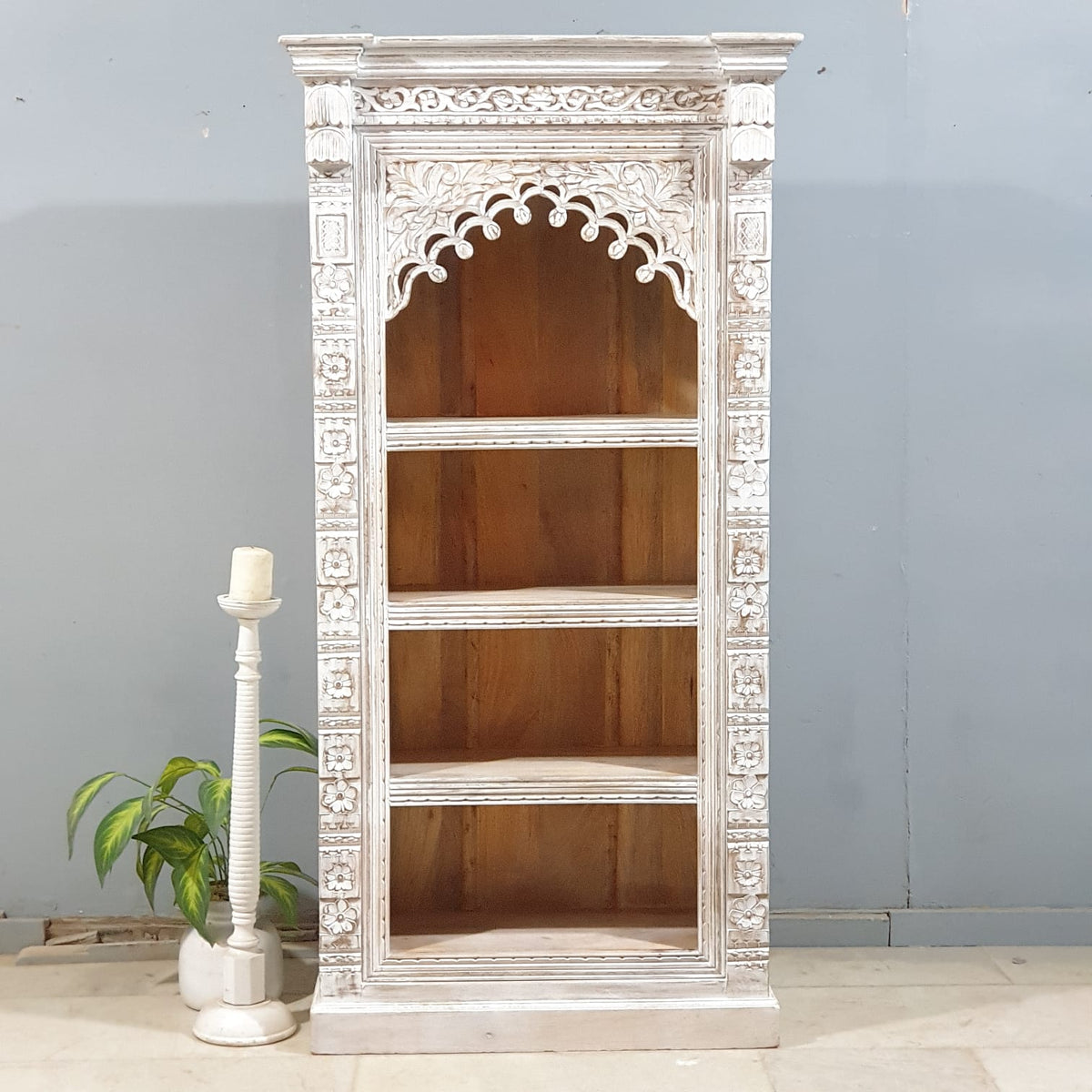 Mehrab Hand Carved Solid Wood Bookshelf 90x40x180 Cm