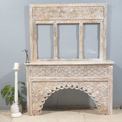 Mehrab Indian Hand Carved Jali Hall Console Table White 150x40x90 cm 03