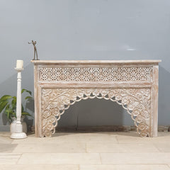 Mehrab Indian Hand Carved Jali Hall Console Table White 150x40x90 cm 03