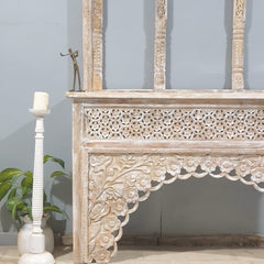 Mehrab Indian Hand Carved Jali Hall Console Table White 150x40x90 cm 03