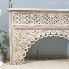 Mehrab Indian Hand Carved Jali Hall Console Table White 150x40x90 cm 03