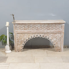Mehrab Indian Hand Carved Jali Hall Console Table White 150x40x90 cm 03