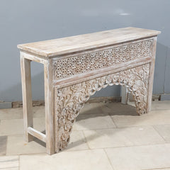 Mehrab Indian Hand Carved Jali Hall Console Table White 150x40x90 cm 03