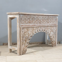 Mehrab Indian Hand Carved Jali Hall Console Table White 150x40x90 cm 03