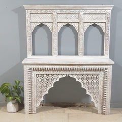 Mehrab Indian Hand Carved Jali Hall Console Table White 150x40x90 cm